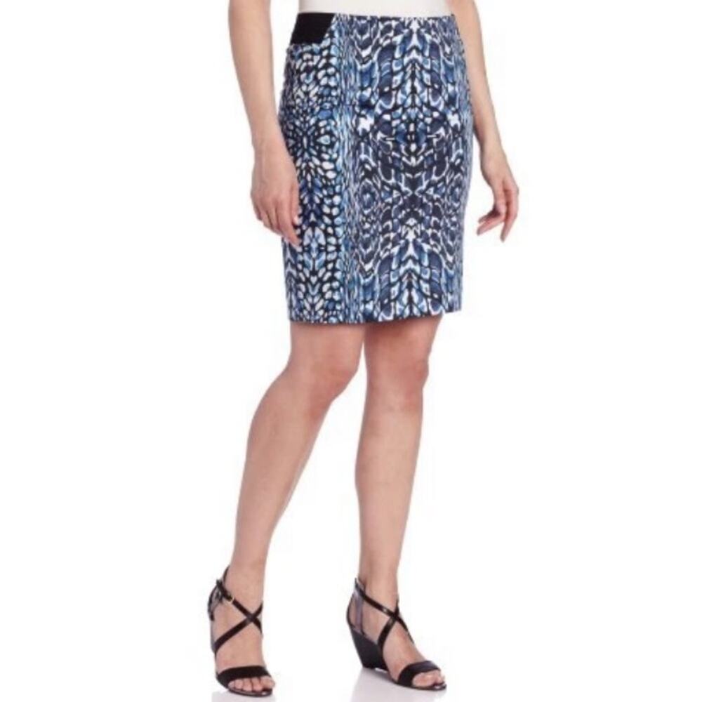 Robert Graham Blue Black Animal Print Sydney Pencil Skirt W-396 Size 10